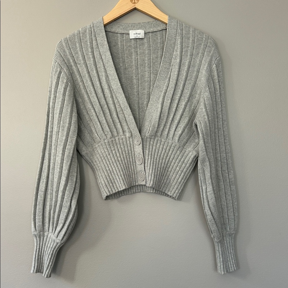 Aritzia Wilfred New Plunge Front Ribbed Cardigan Size XS Heathered‎ Grey
